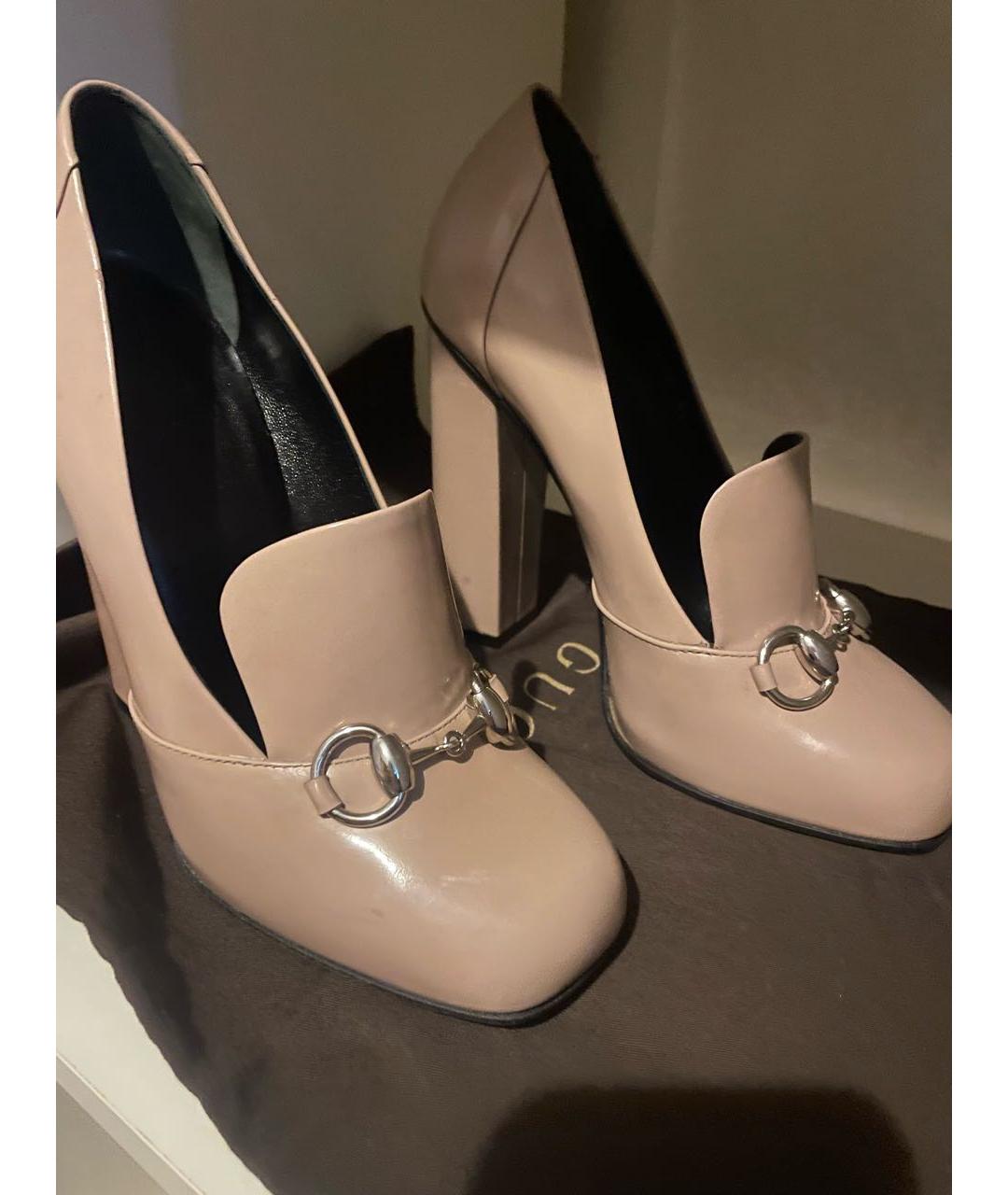 GUCCI Бежевые кожаные туфли, фото 3