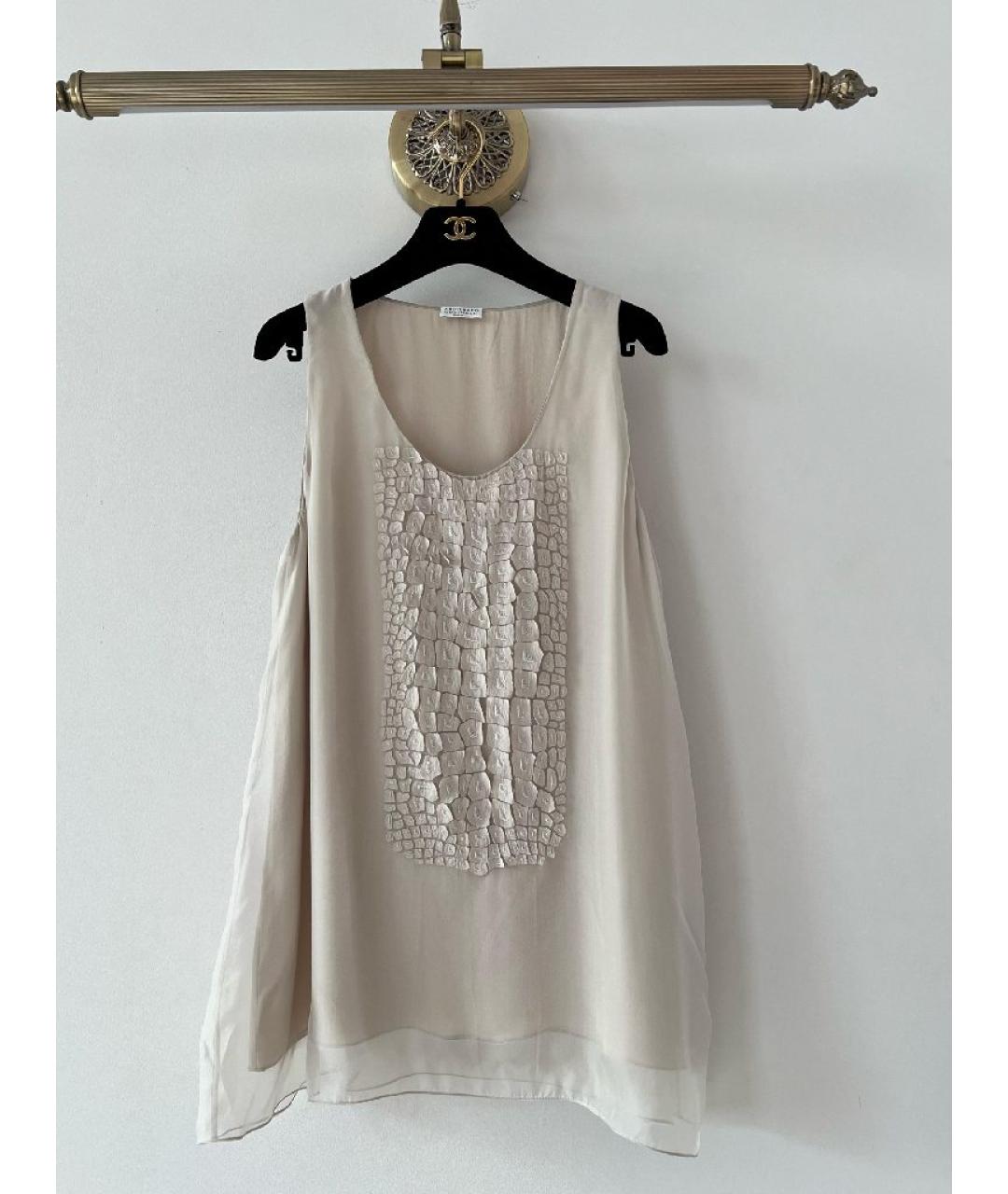 BRUNELLO CUCINELLI Бежевая шелковая блузы, фото 10