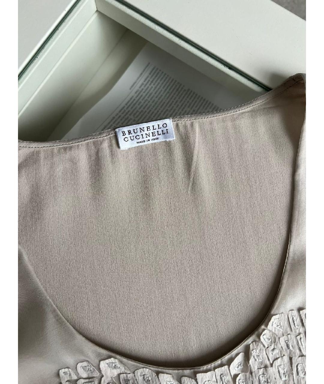 BRUNELLO CUCINELLI Бежевая шелковая блузы, фото 3