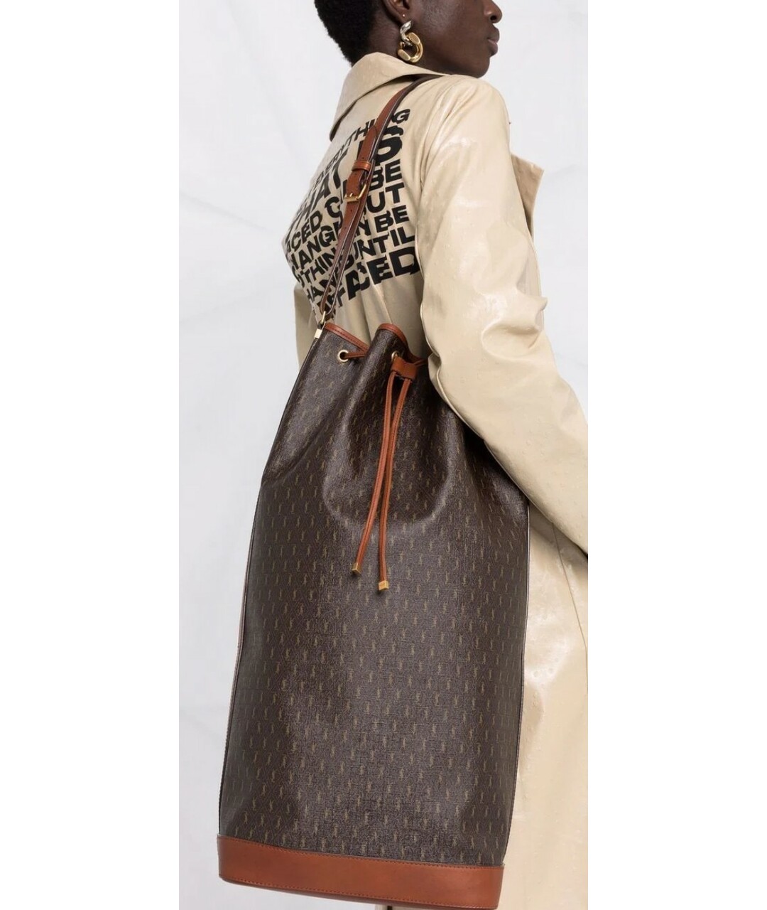 SAINT LAURENT Коричневая кожаная сумка тоут, фото 3