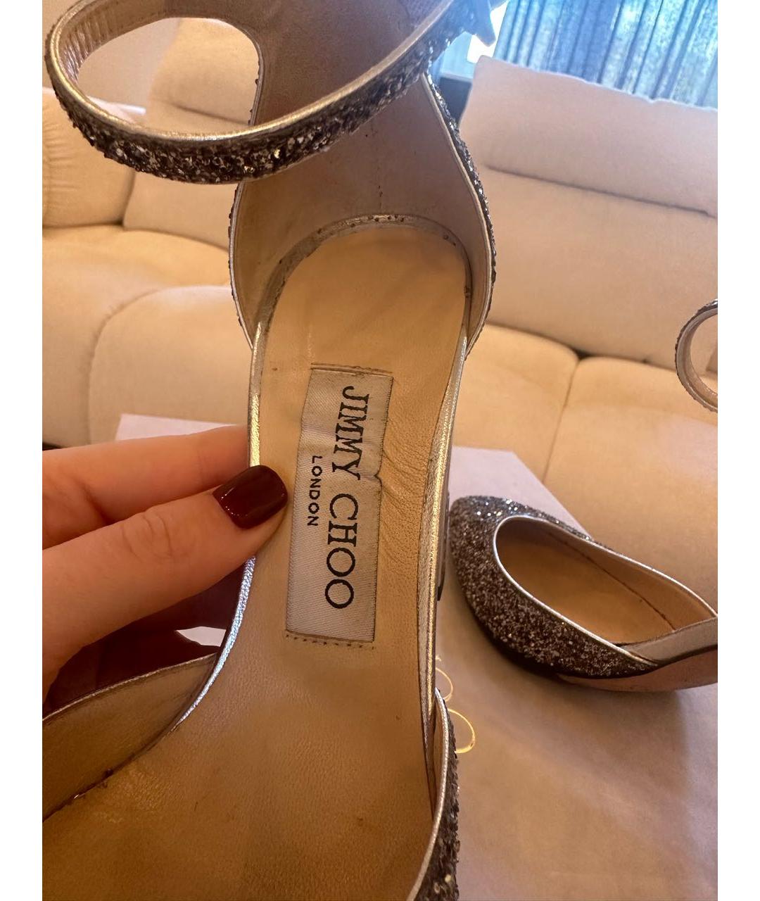 JIMMY CHOO Серебряные кожаные туфли, фото 6