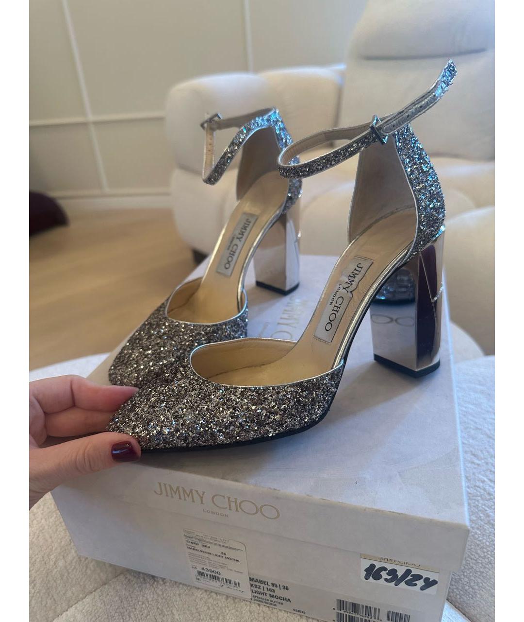 JIMMY CHOO Серебряные кожаные туфли, фото 2