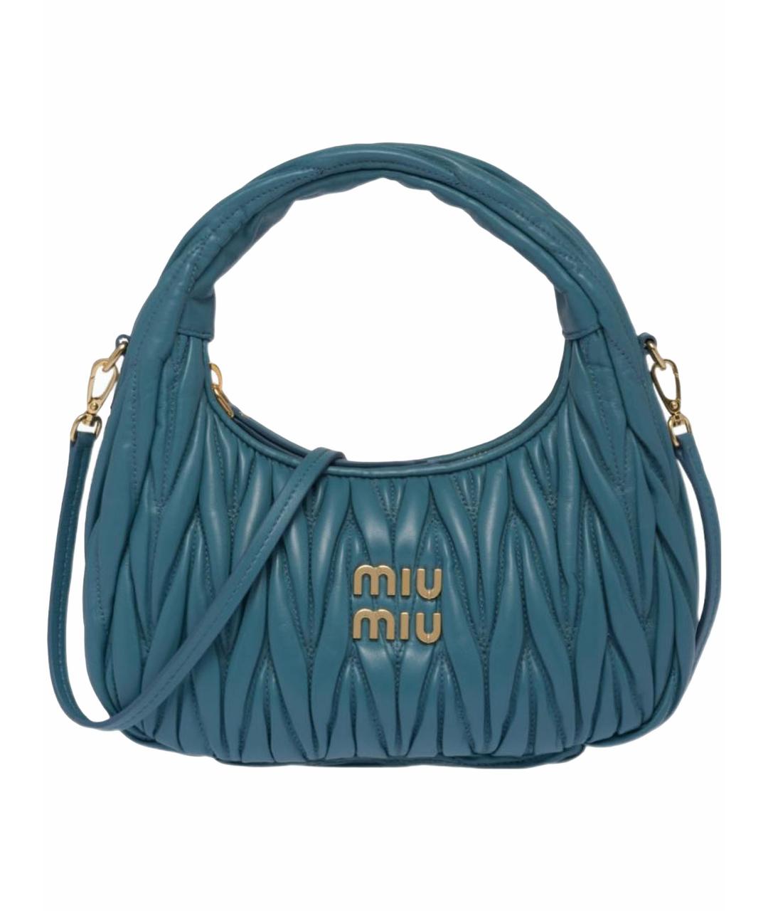 MIU MIU Темно-синяя кожаная сумка с короткими ручками, фото 1