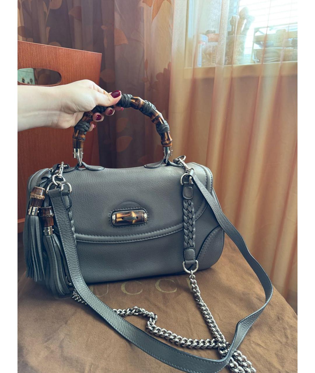 GUCCI Антрацитовая кожаная сумка тоут, фото 9