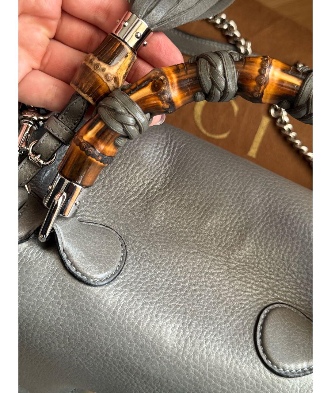 GUCCI Антрацитовая кожаная сумка тоут, фото 5