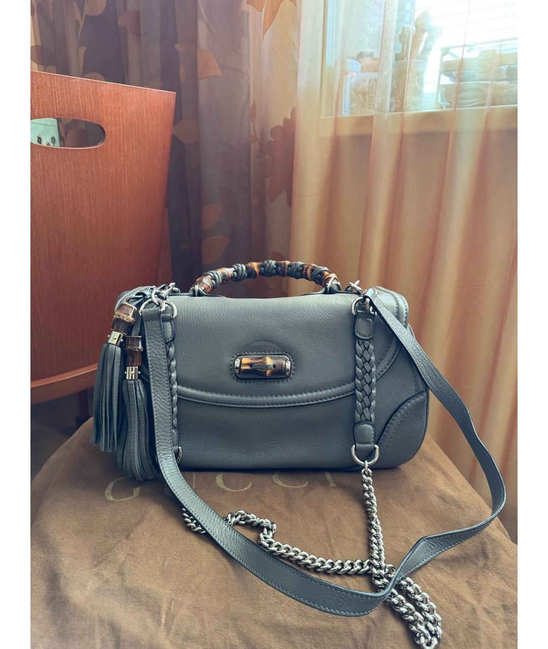 GUCCI Антрацитовая кожаная сумка тоут, фото 2