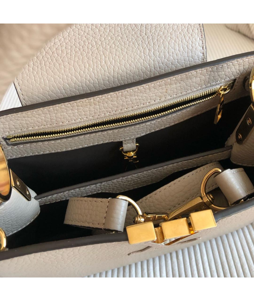 LOUIS VUITTON Бежевая кожаная сумка с короткими ручками, фото 4