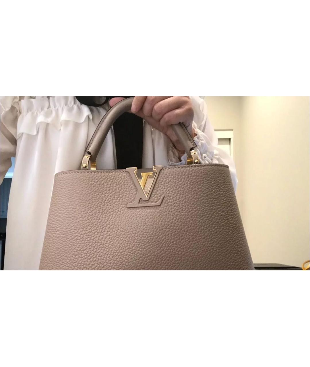 LOUIS VUITTON Бежевая кожаная сумка с короткими ручками, фото 7