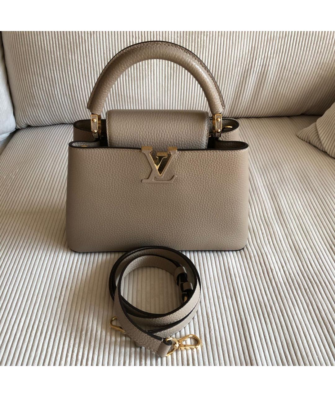 LOUIS VUITTON Бежевая кожаная сумка с короткими ручками, фото 6