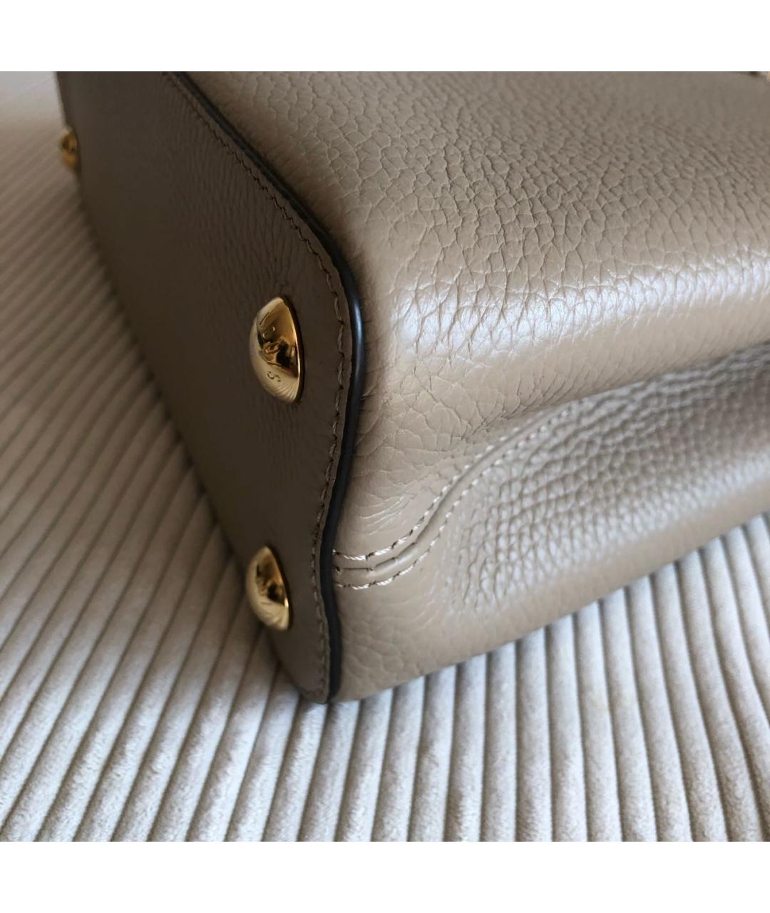 LOUIS VUITTON Бежевая кожаная сумка с короткими ручками, фото 5