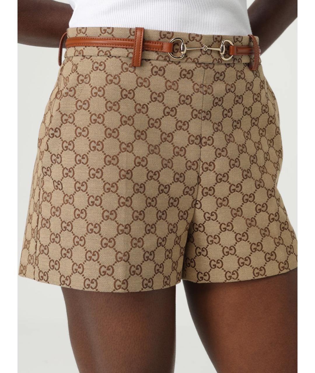 GUCCI Бежевые хлопко-эластановые шорты, фото 6