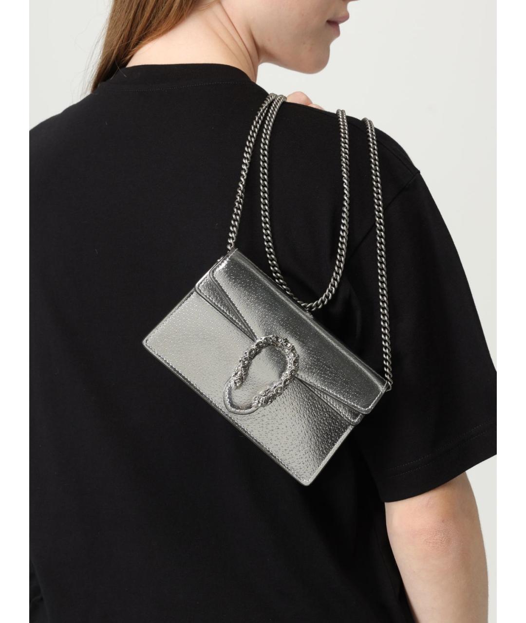 GUCCI Серебряная кожаная сумка через плечо, фото 2