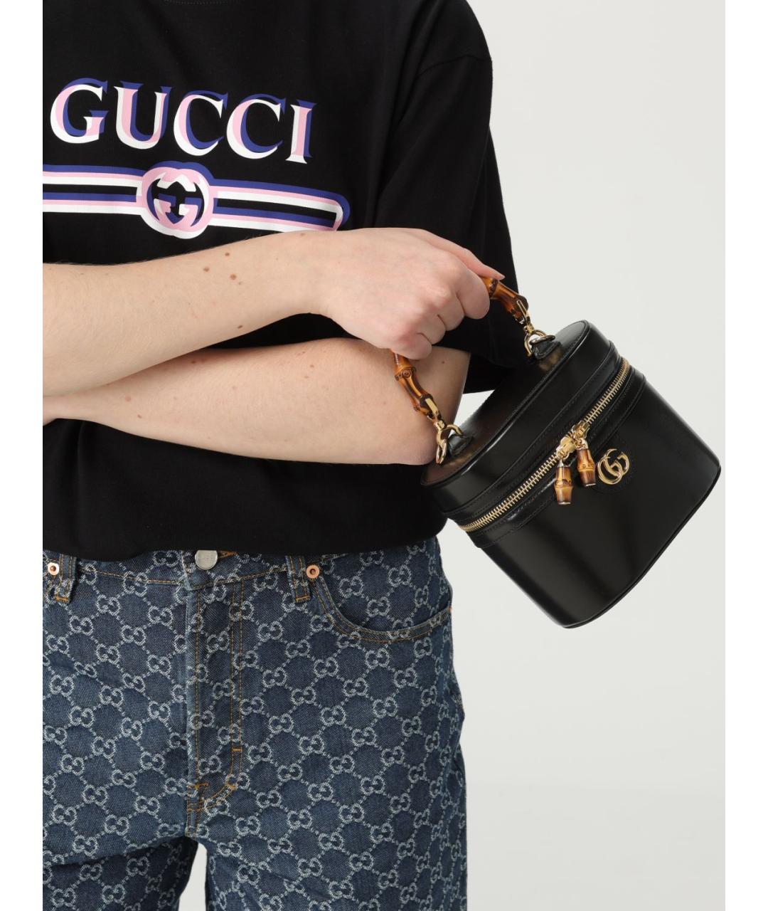 GUCCI Черная кожаная сумка с короткими ручками, фото 2