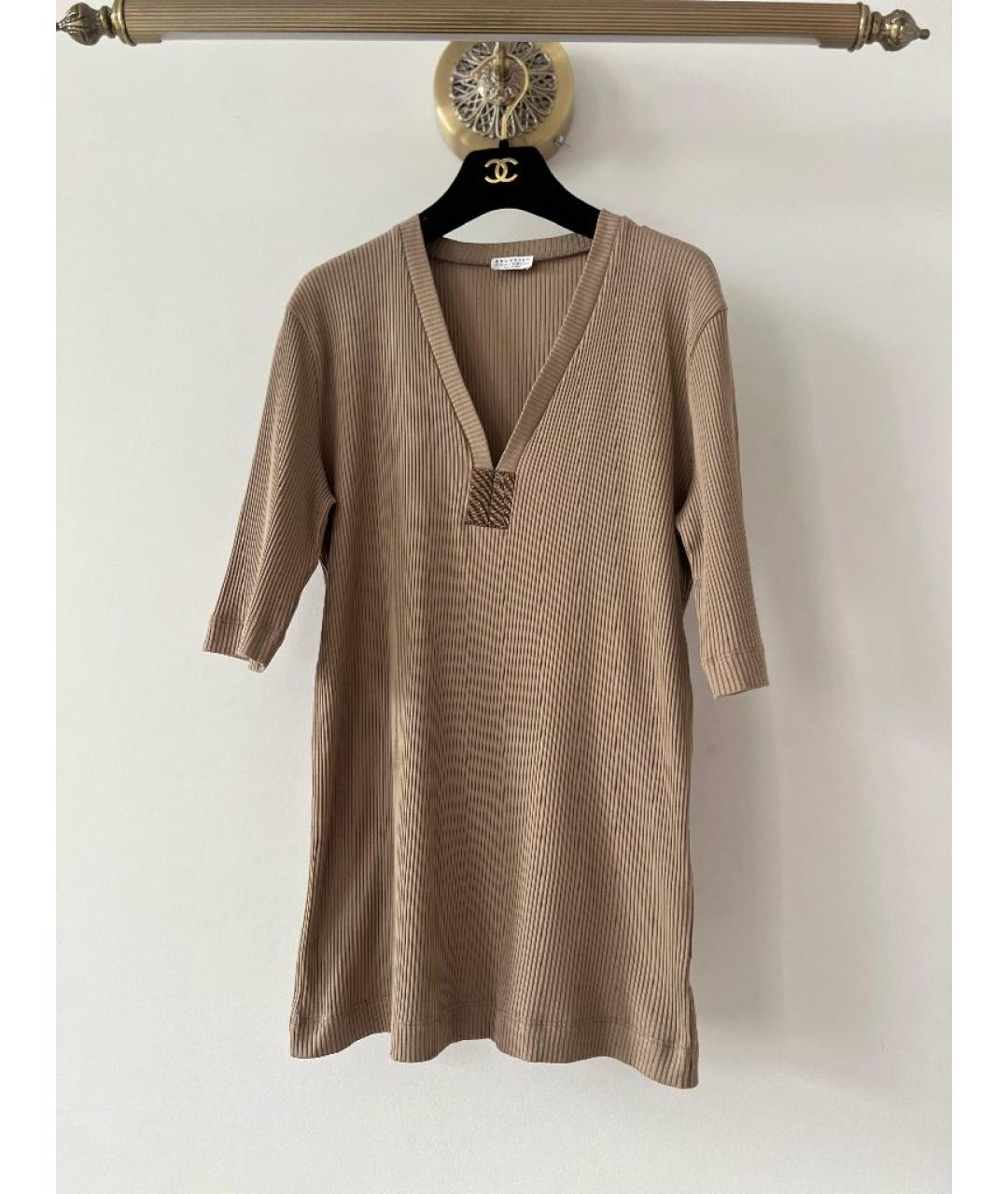 BRUNELLO CUCINELLI Коричневая хлопковая футболка, фото 10