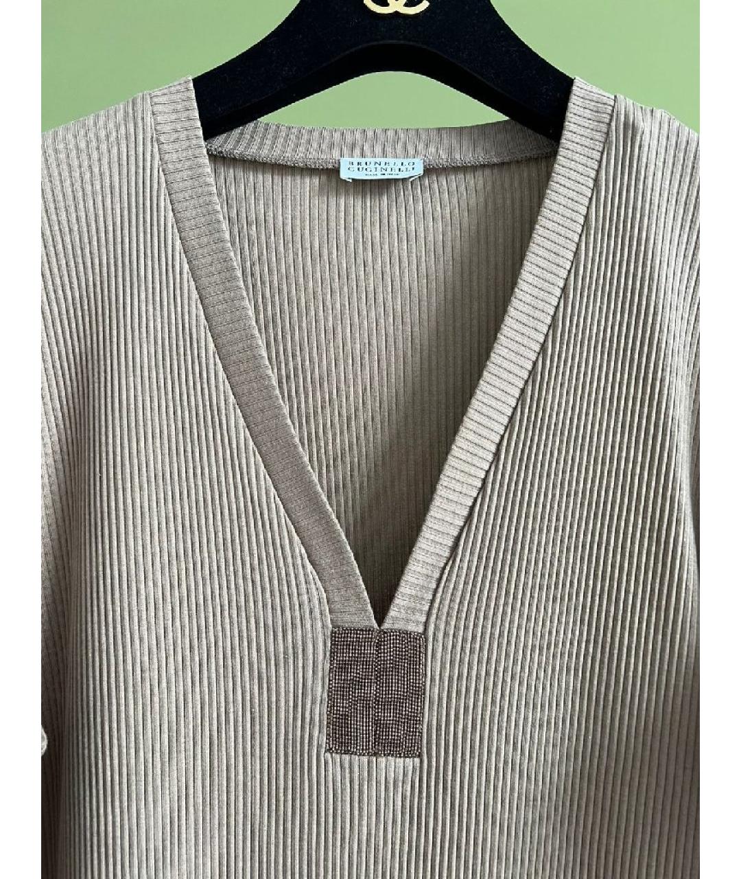 BRUNELLO CUCINELLI Коричневая хлопковая футболка, фото 3