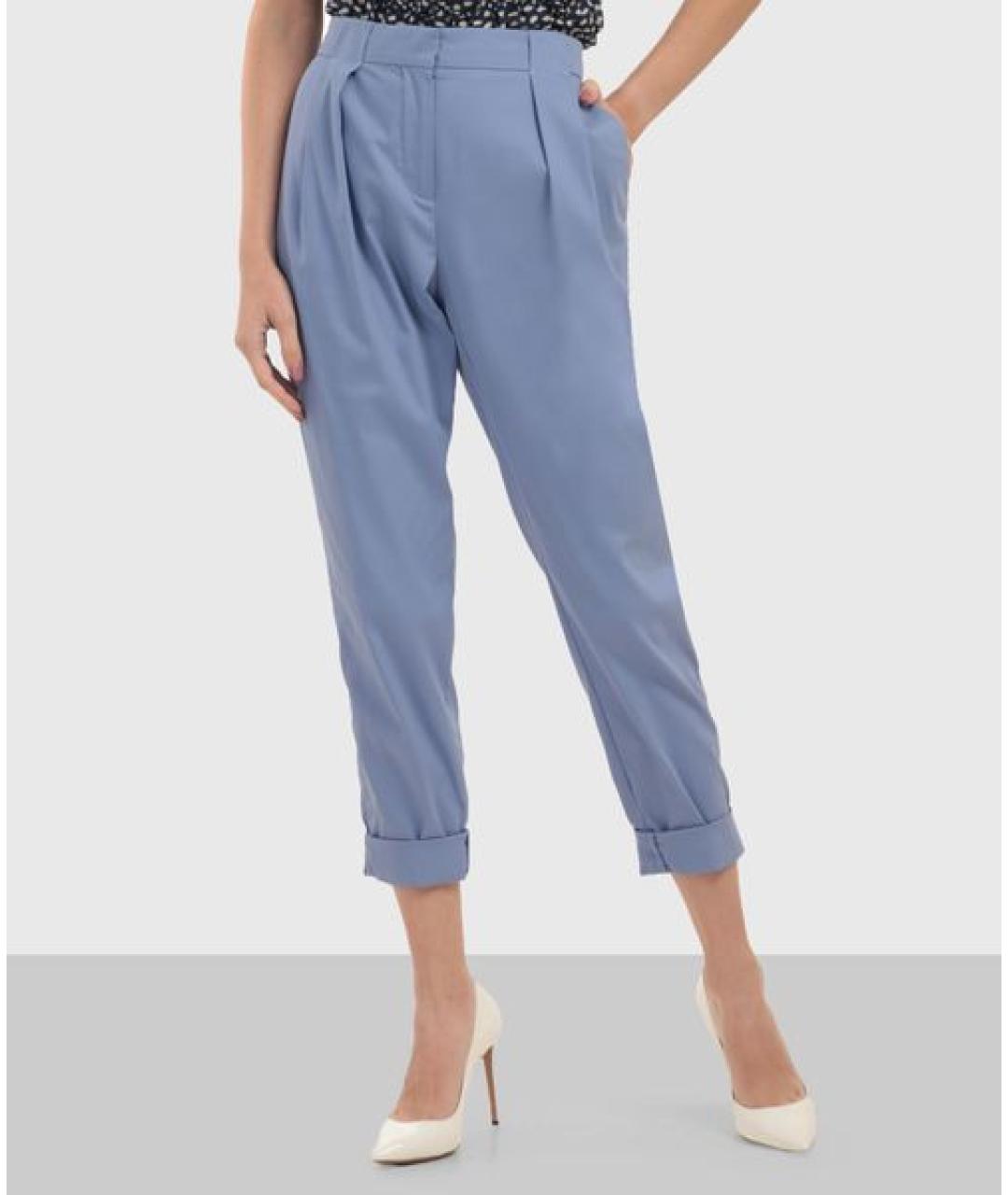 SPORTMAX Голубые хлопко-эластановые брюки широкие, фото 7