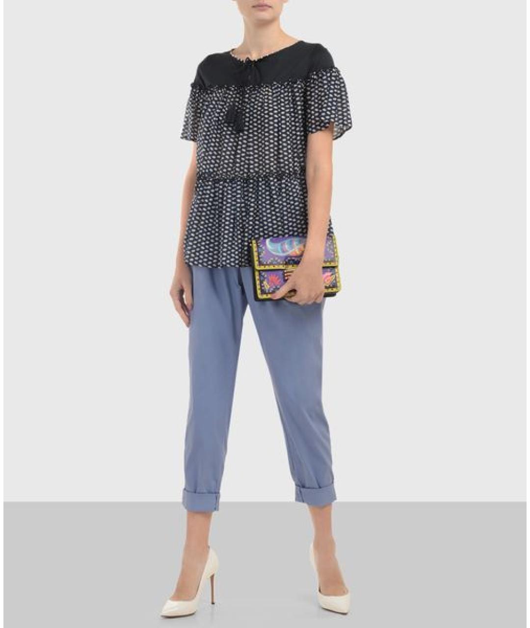 SPORTMAX Голубые хлопко-эластановые брюки широкие, фото 5