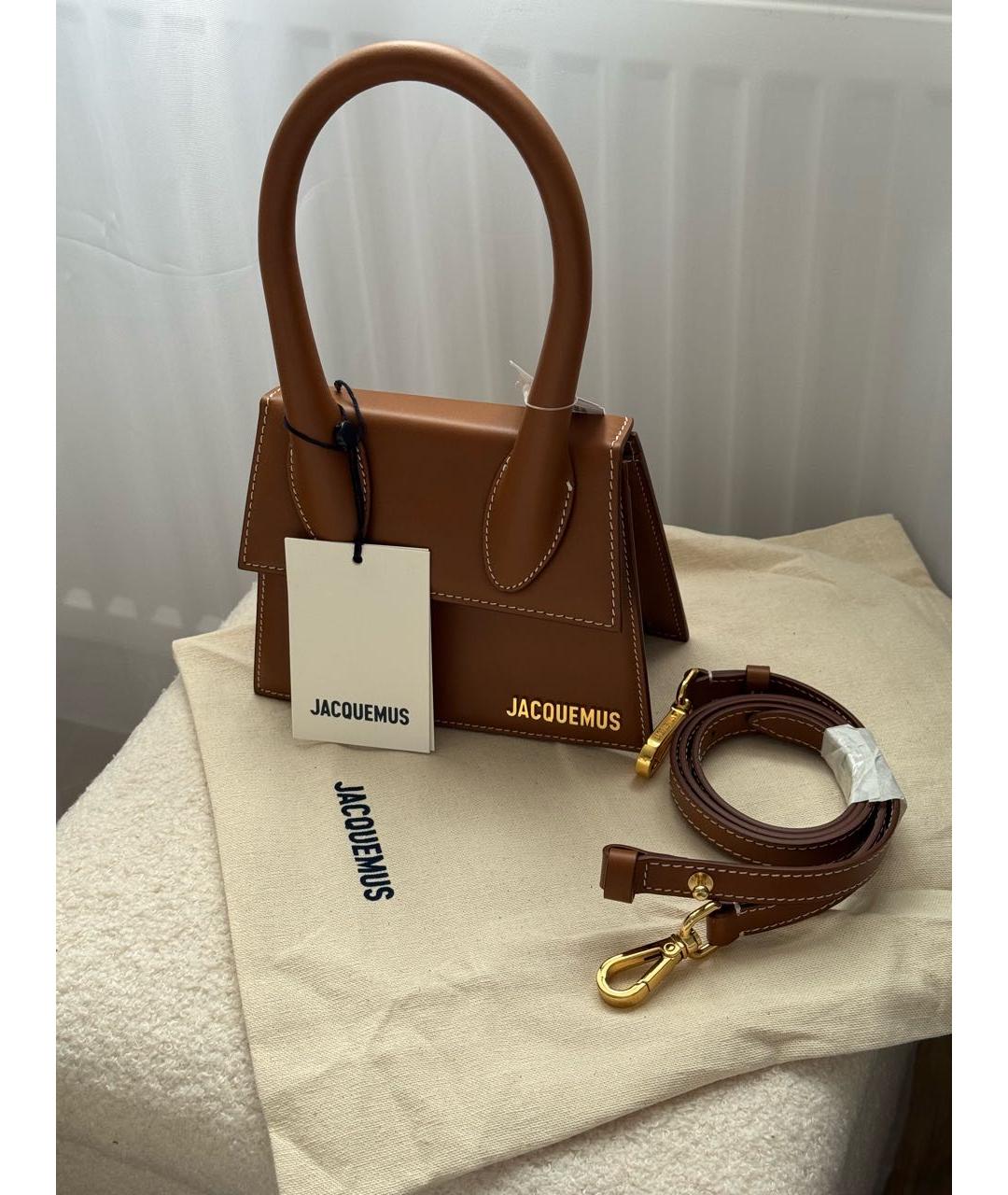 JACQUEMUS Коричневая кожаная сумка с короткими ручками, фото 4
