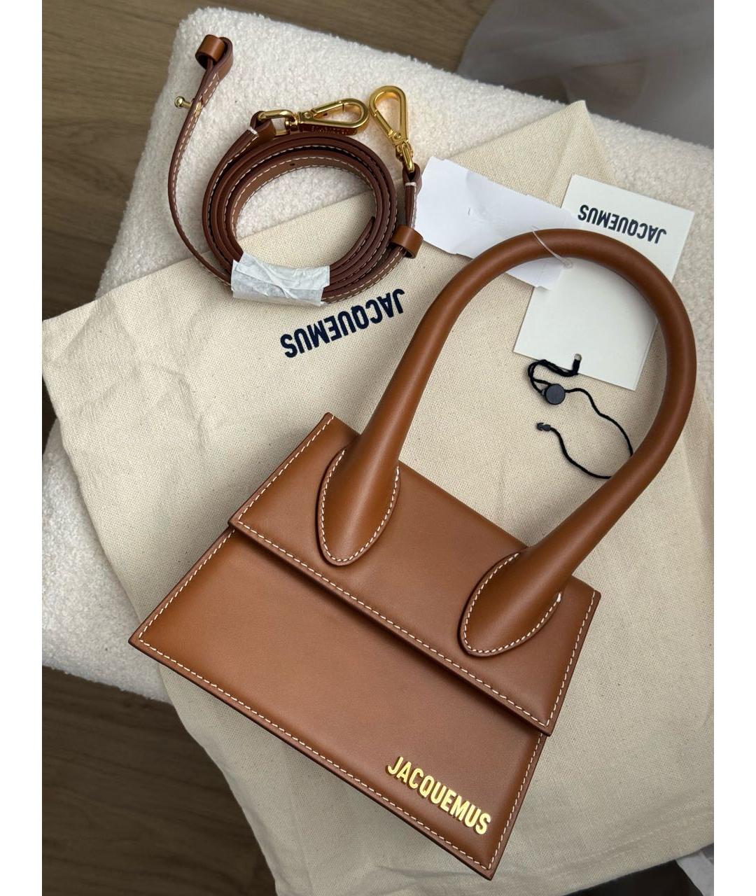 JACQUEMUS Коричневая кожаная сумка с короткими ручками, фото 8