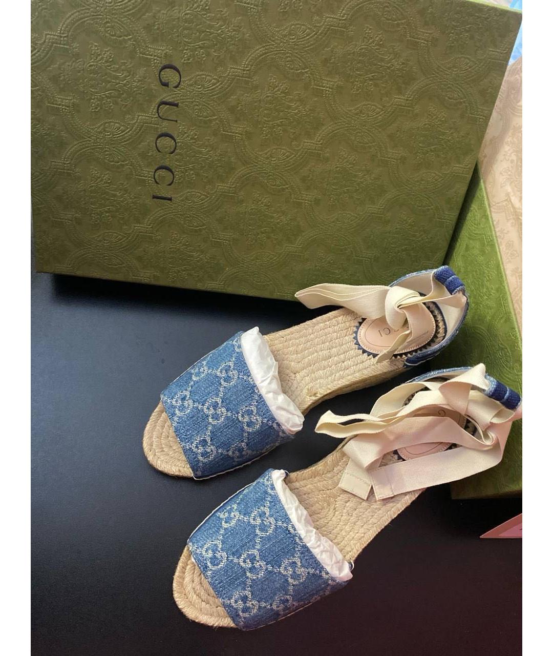 GUCCI Синие текстильные босоножки, фото 4