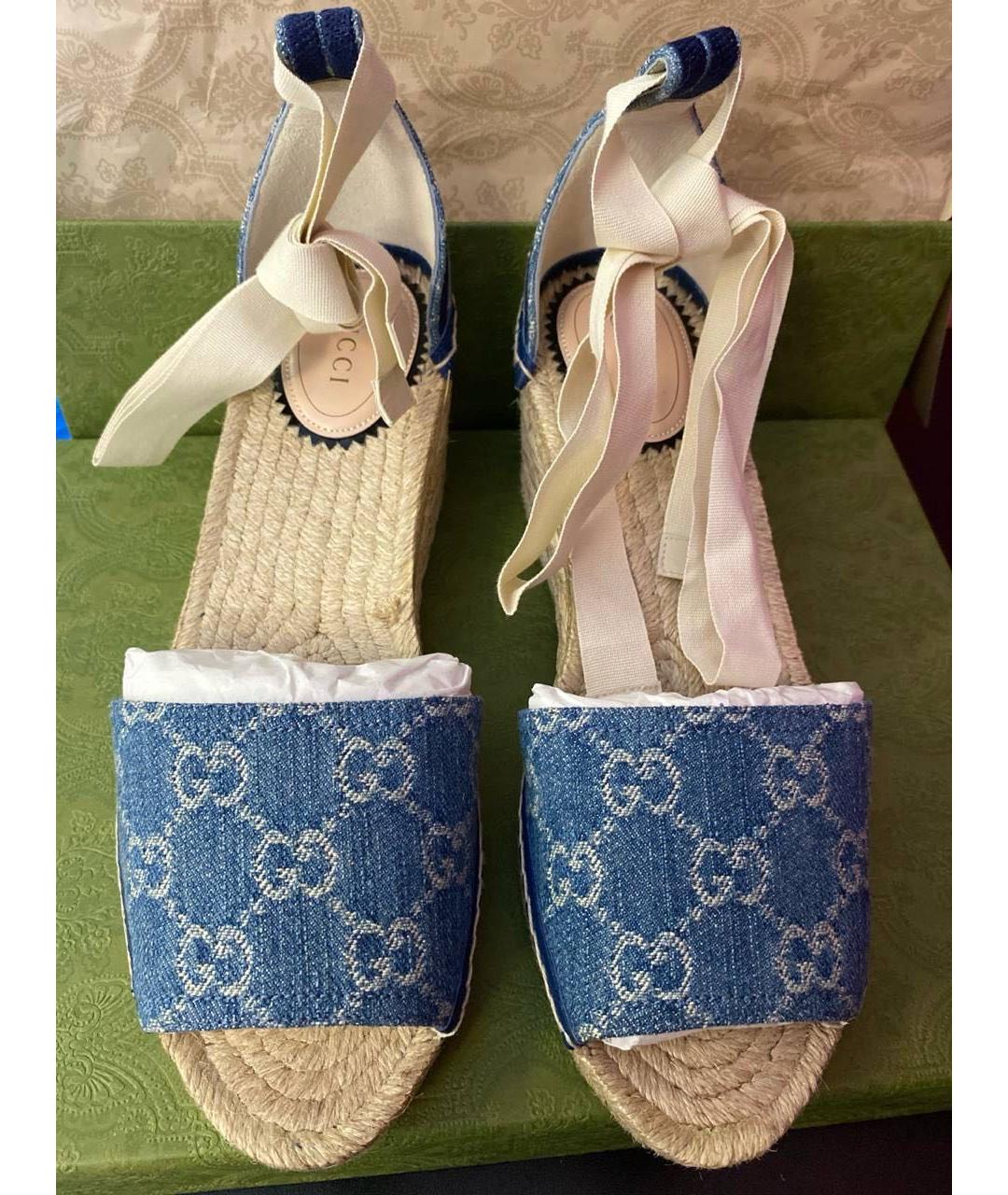 GUCCI Синие текстильные босоножки, фото 2