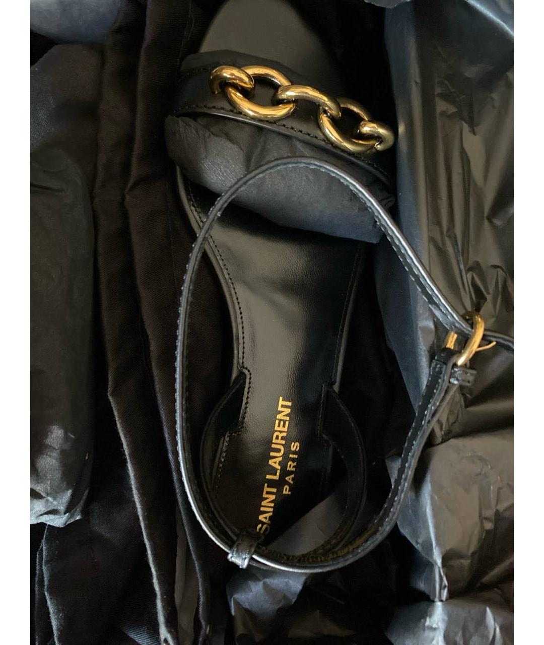 SAINT LAURENT Черные кожаные босоножки, фото 4