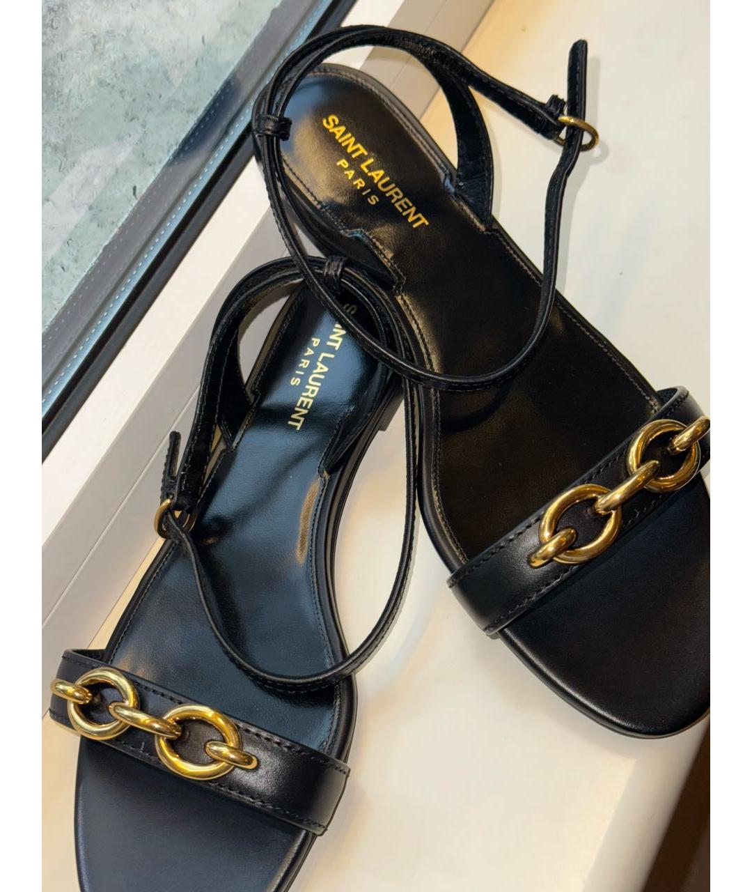 SAINT LAURENT Черные кожаные босоножки, фото 2