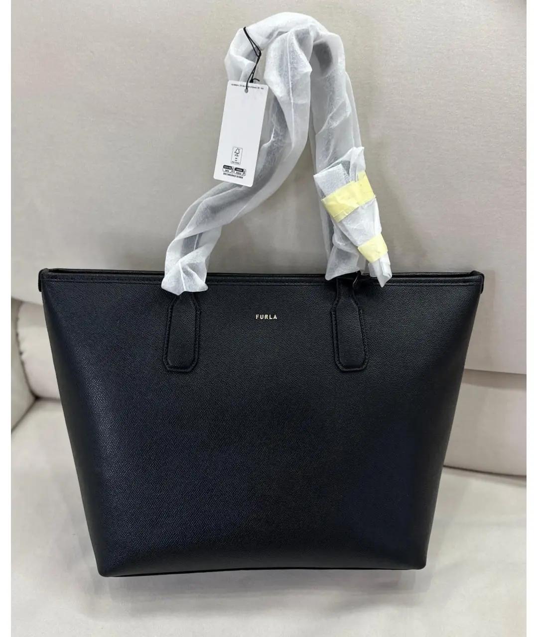 FURLA Черная кожаная сумка тоут, фото 7