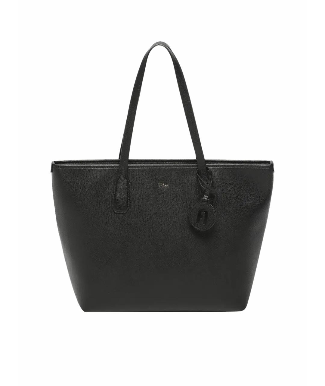 FURLA Черная кожаная сумка тоут, фото 1