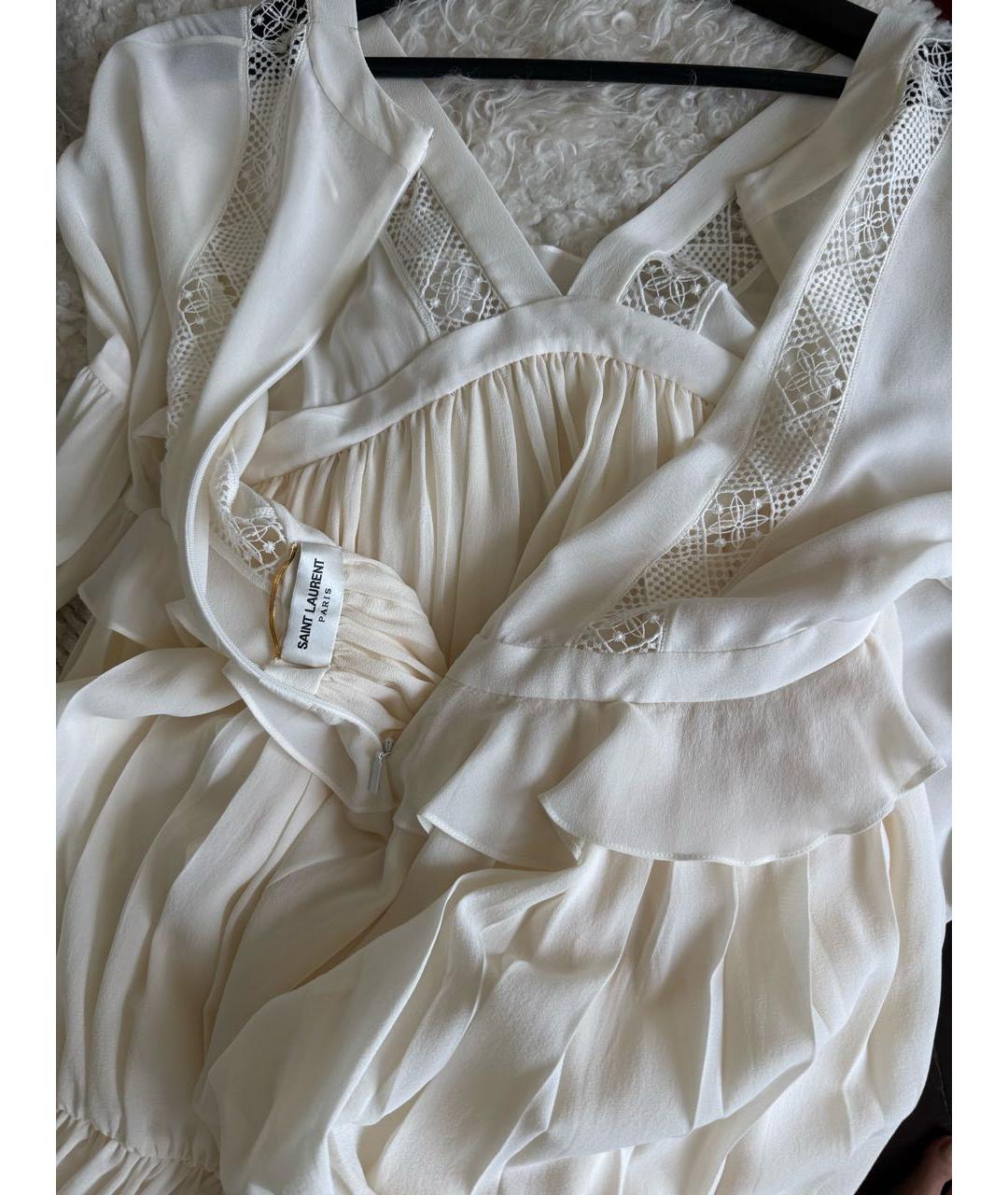 SAINT LAURENT Бежевое шелковое повседневное платье, фото 4
