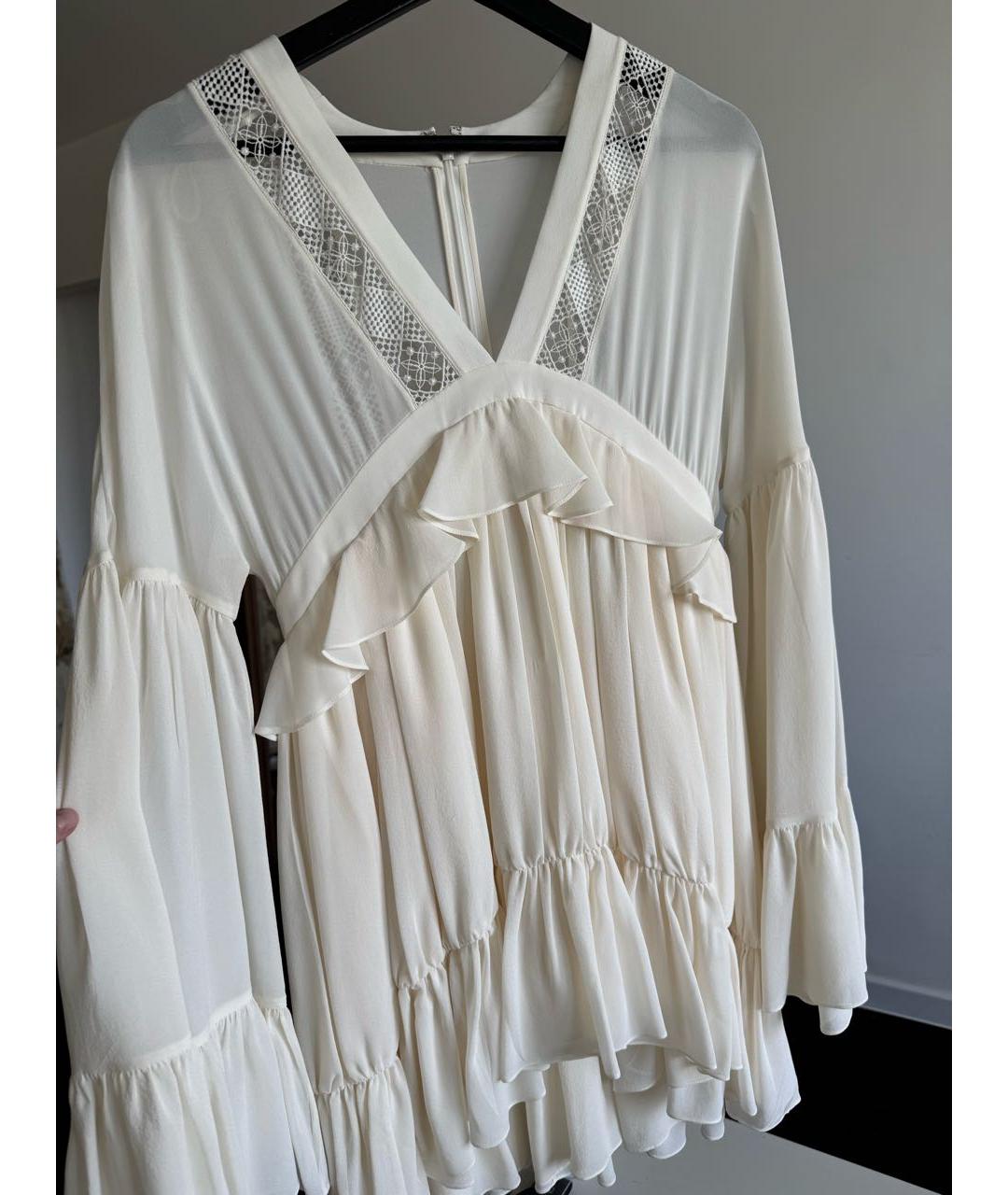 SAINT LAURENT Бежевое шелковое повседневное платье, фото 7