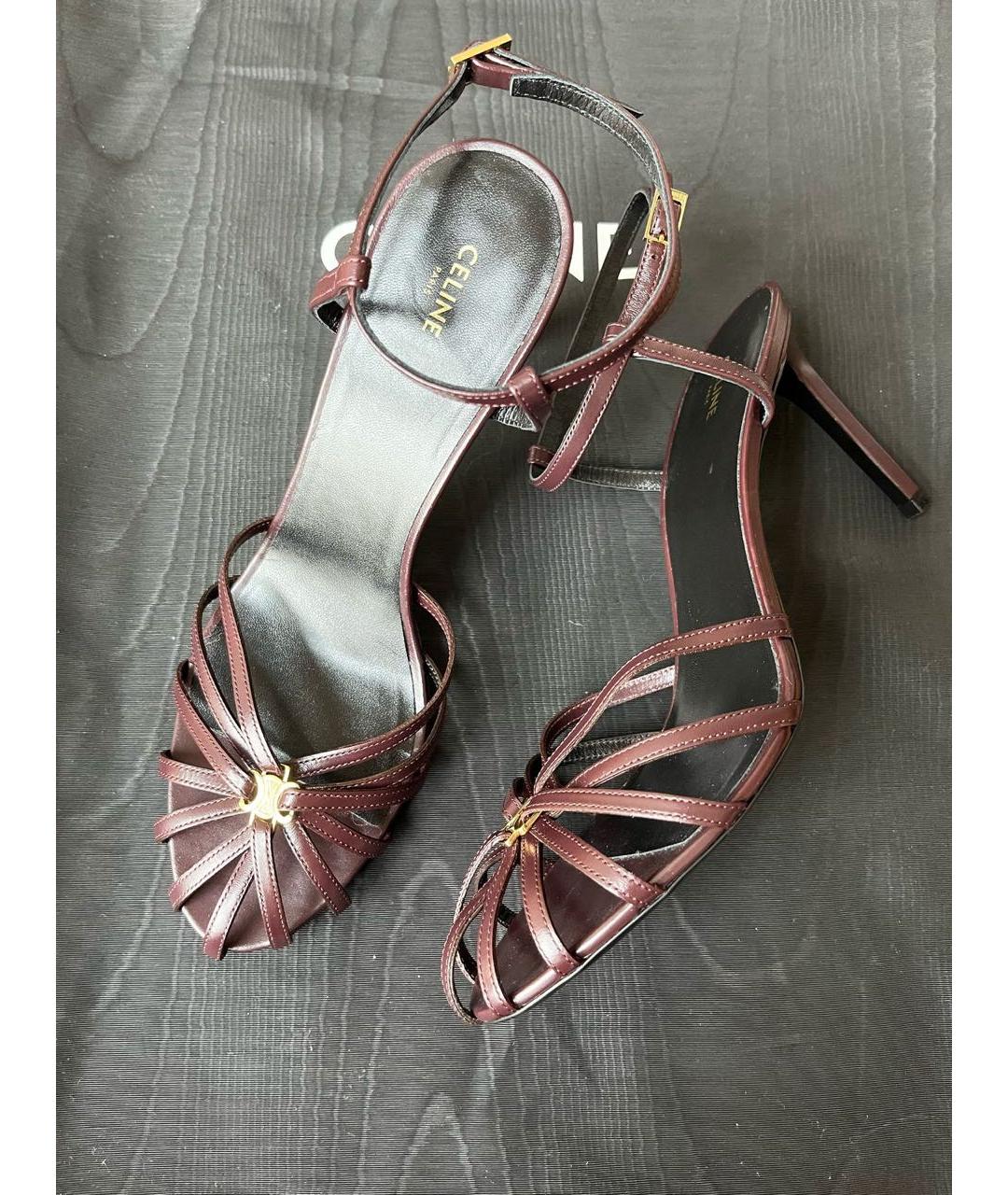 CELINE Бордовые кожаные босоножки, фото 4