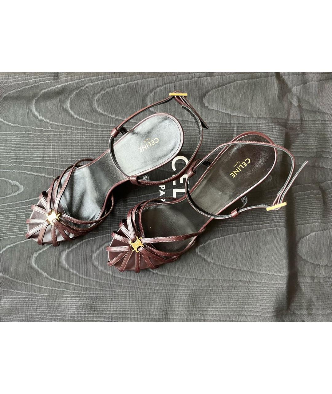 CELINE Бордовые кожаные босоножки, фото 3