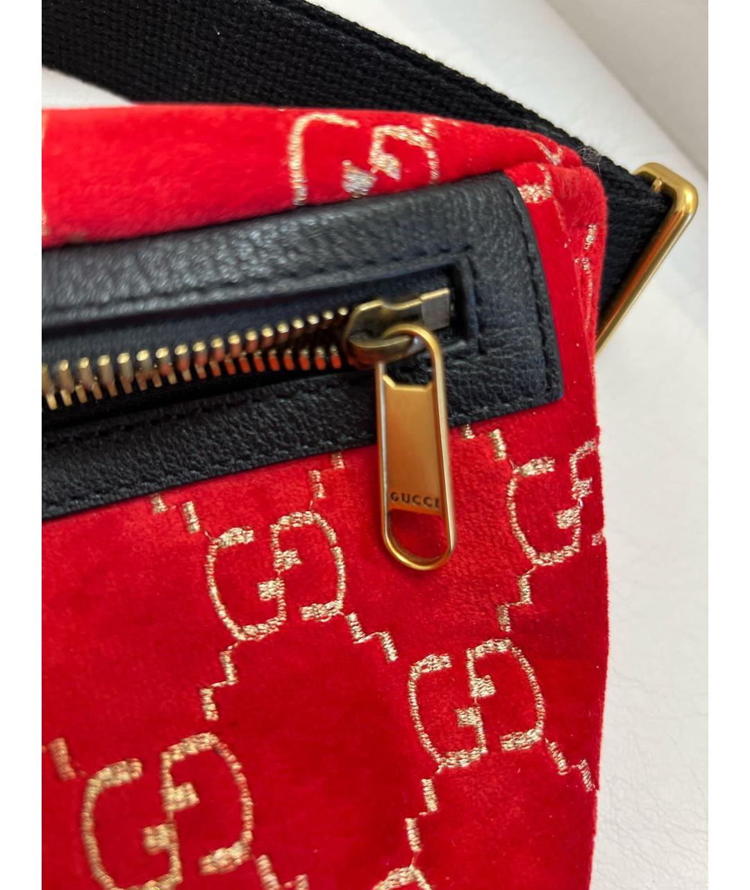 GUCCI Красная бархатная поясная сумка, фото 6