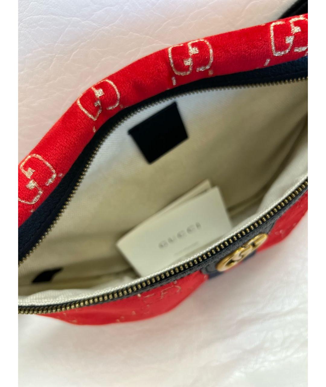 GUCCI Красная бархатная поясная сумка, фото 4