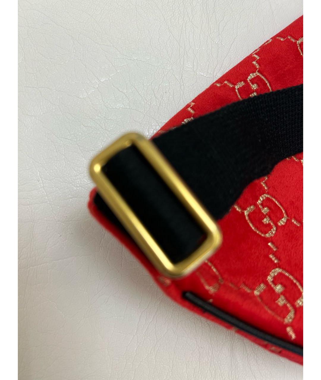 GUCCI Красная бархатная поясная сумка, фото 7
