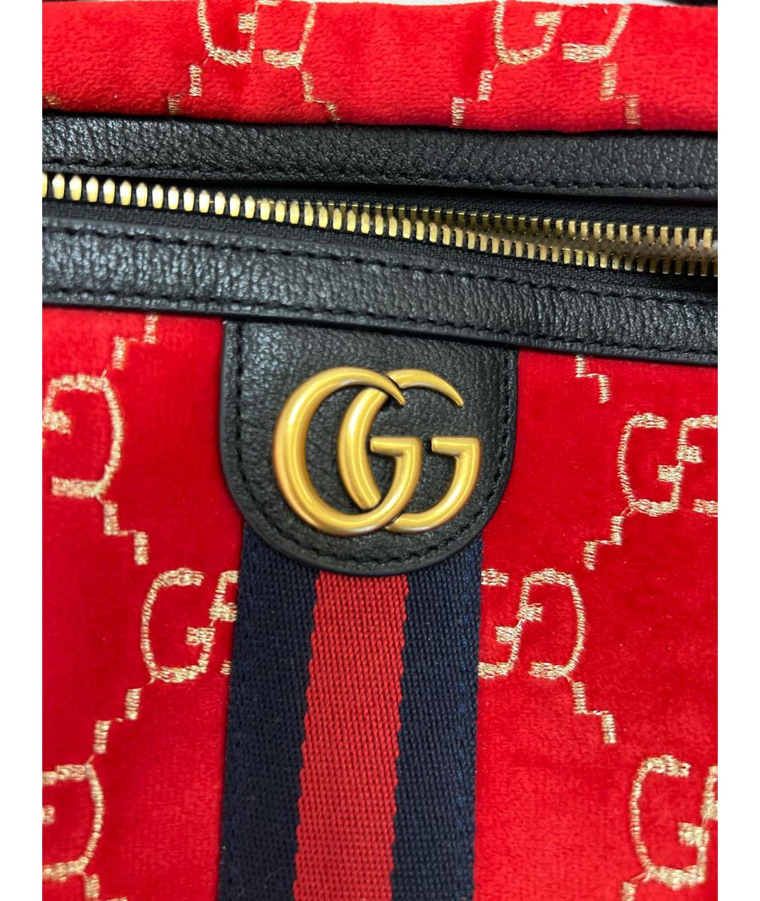 GUCCI Красная бархатная поясная сумка, фото 5