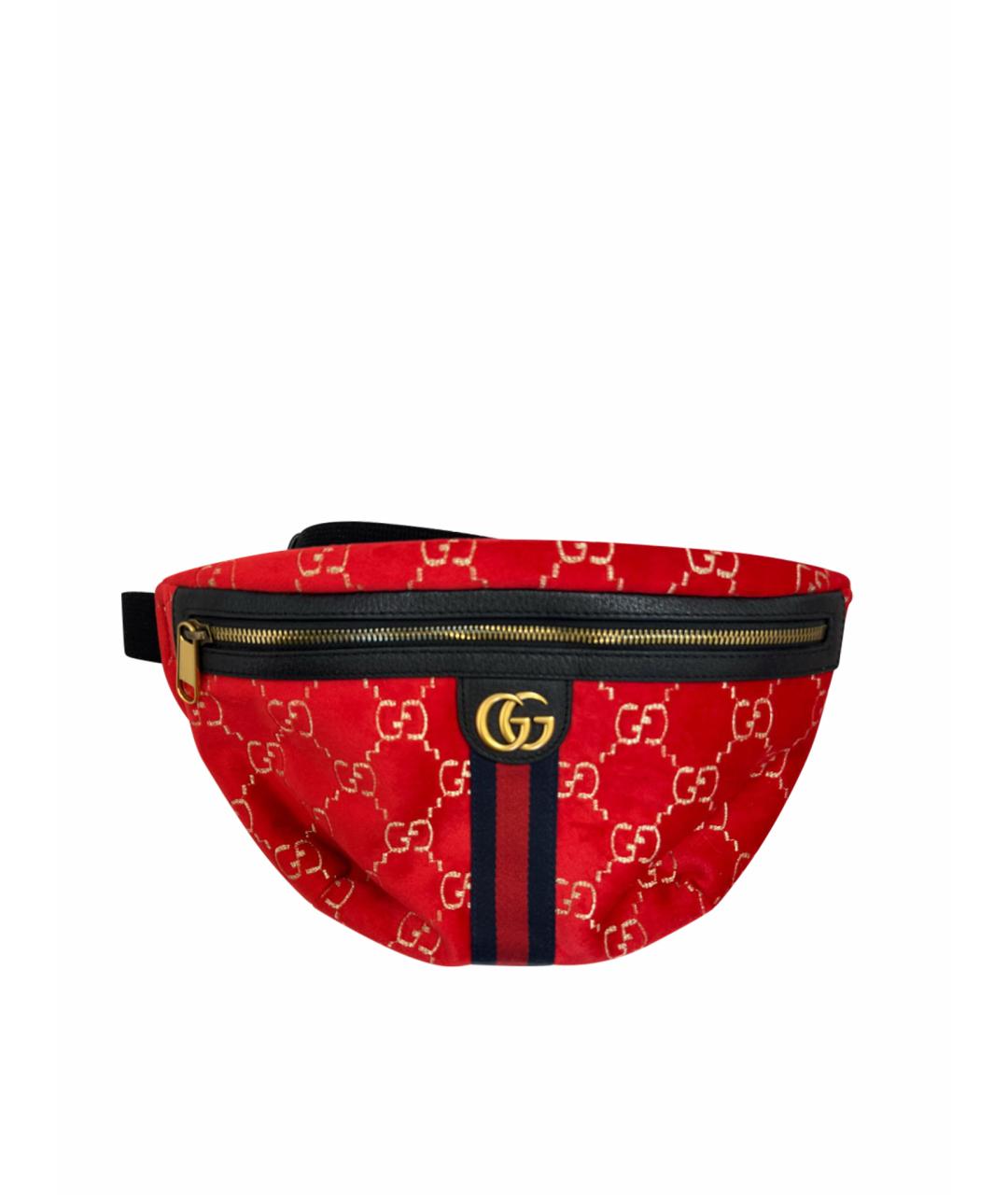 GUCCI Красная бархатная поясная сумка, фото 1