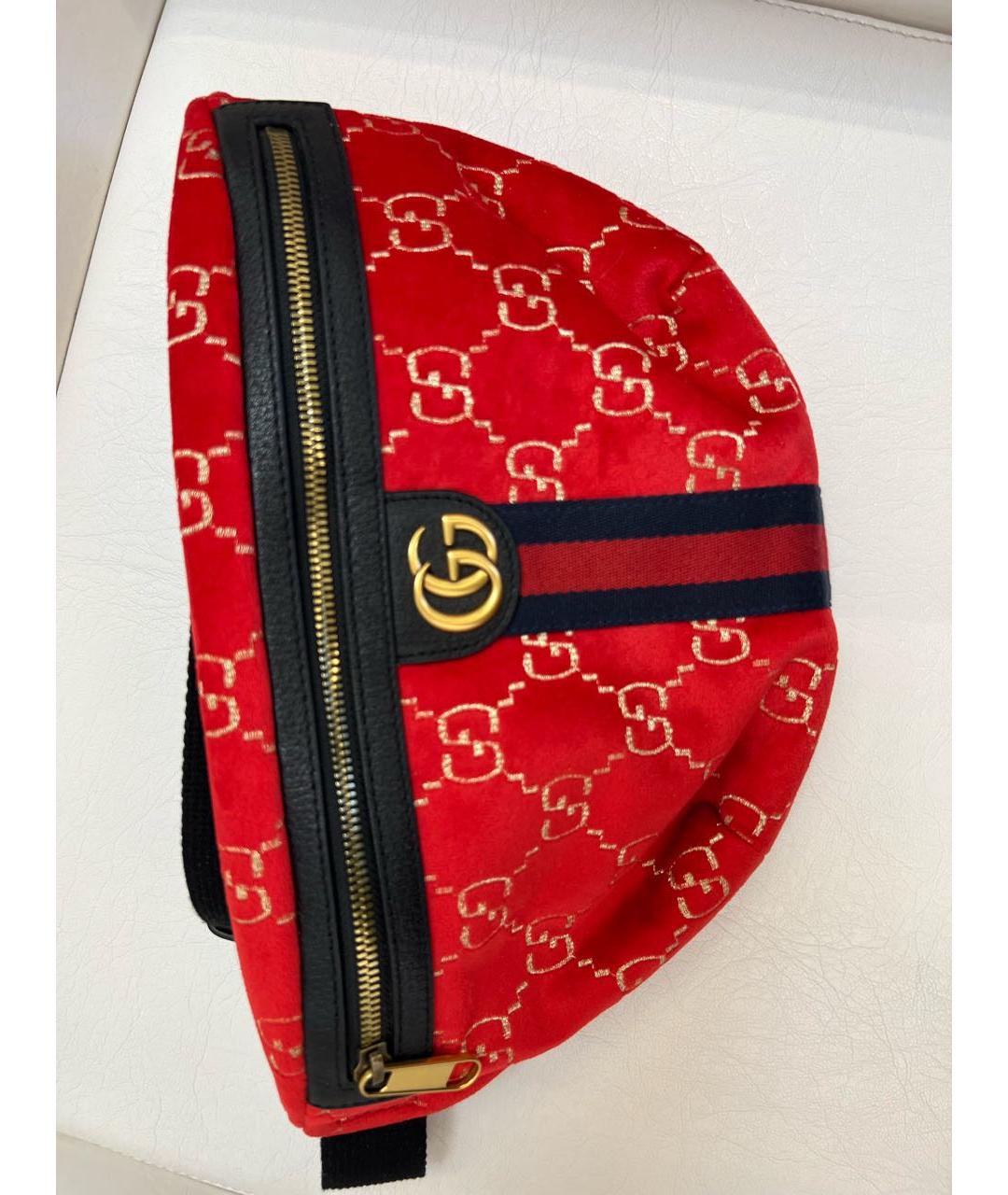 GUCCI Красная бархатная поясная сумка, фото 8