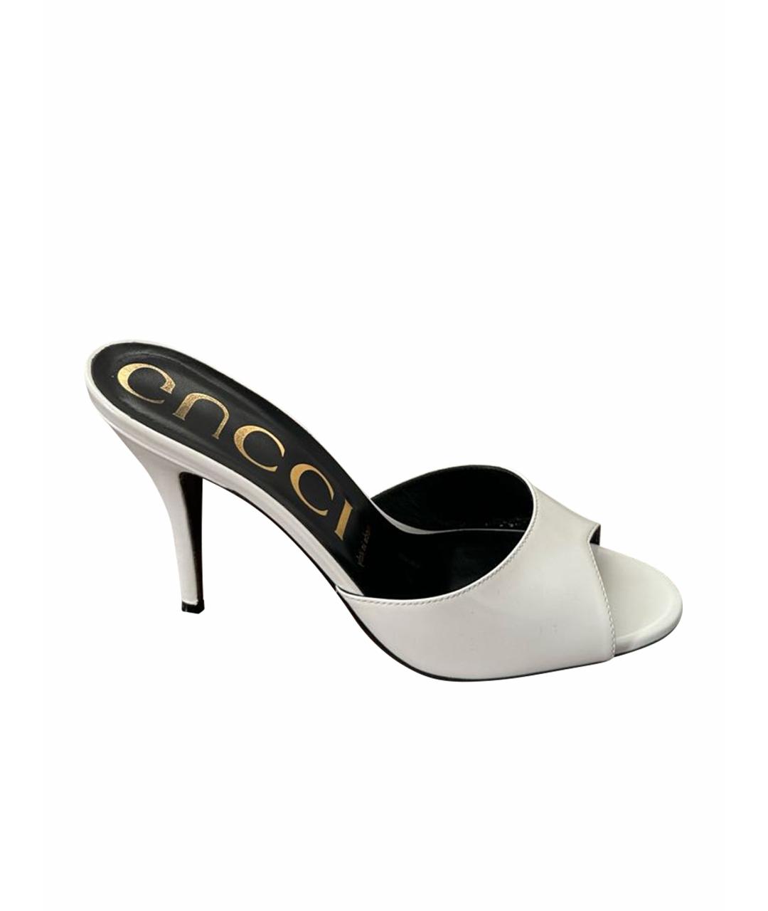 GUCCI Белые кожаные мюли, фото 1