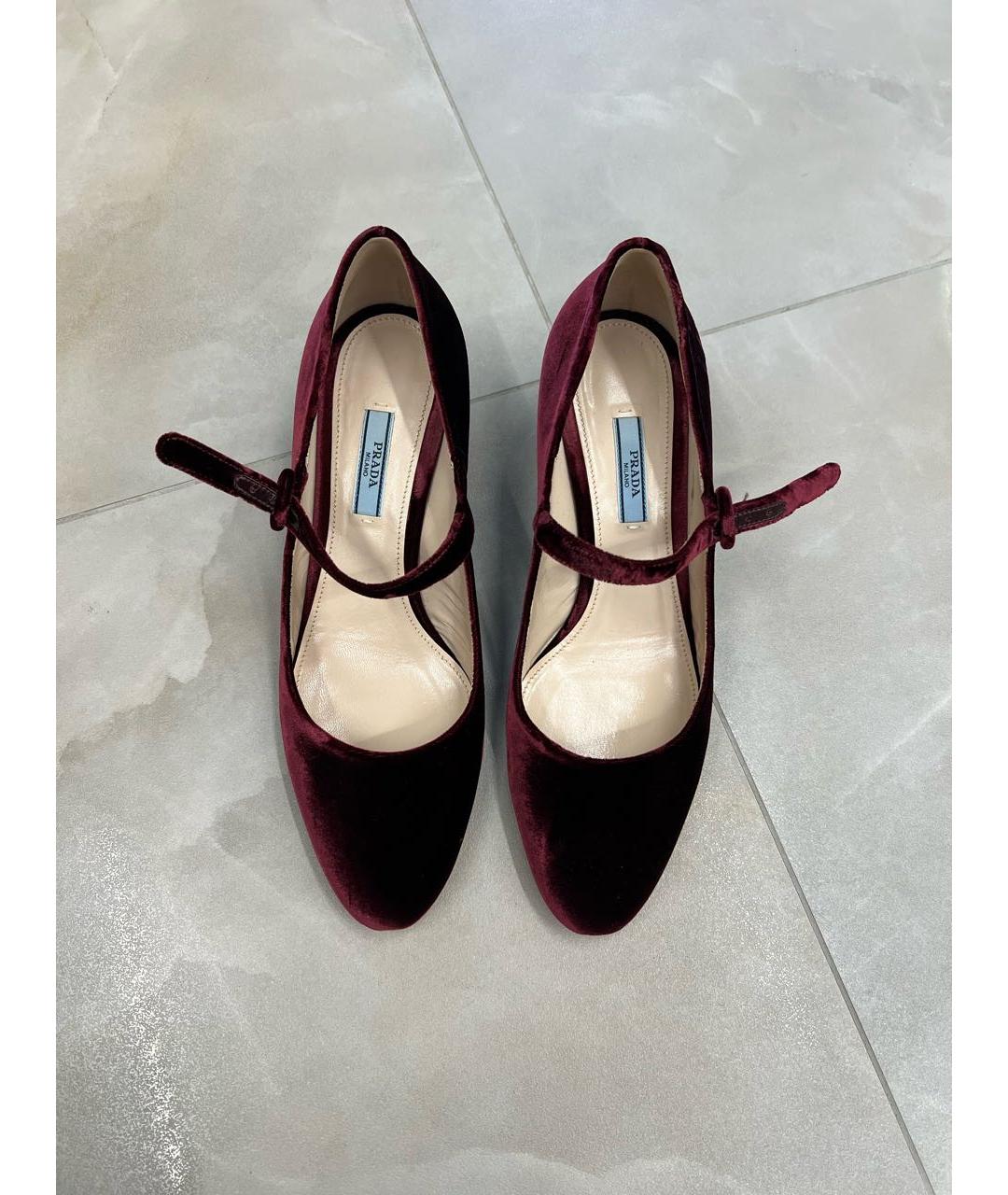 PRADA Бордовые бархатные туфли, фото 2