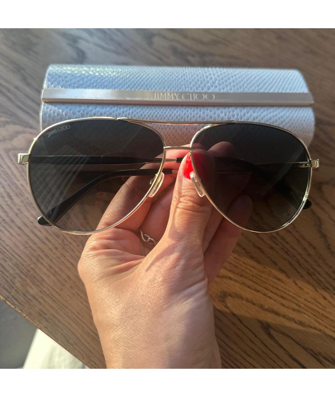 JIMMY CHOO Золотые металлические солнцезащитные очки, фото 4