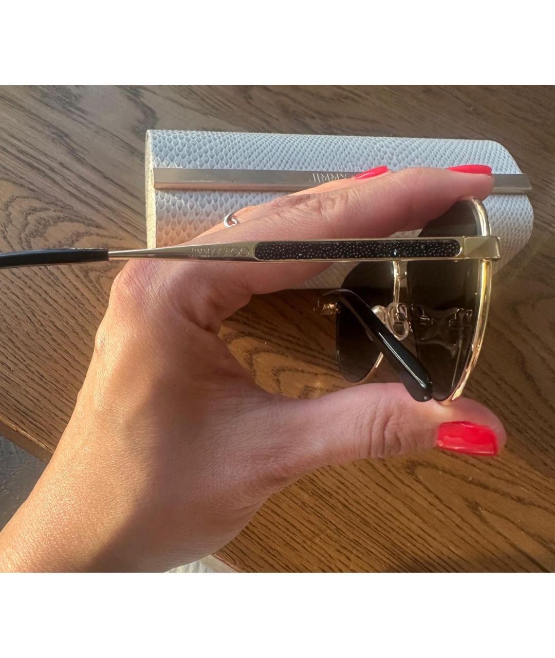 JIMMY CHOO Золотые металлические солнцезащитные очки, фото 5
