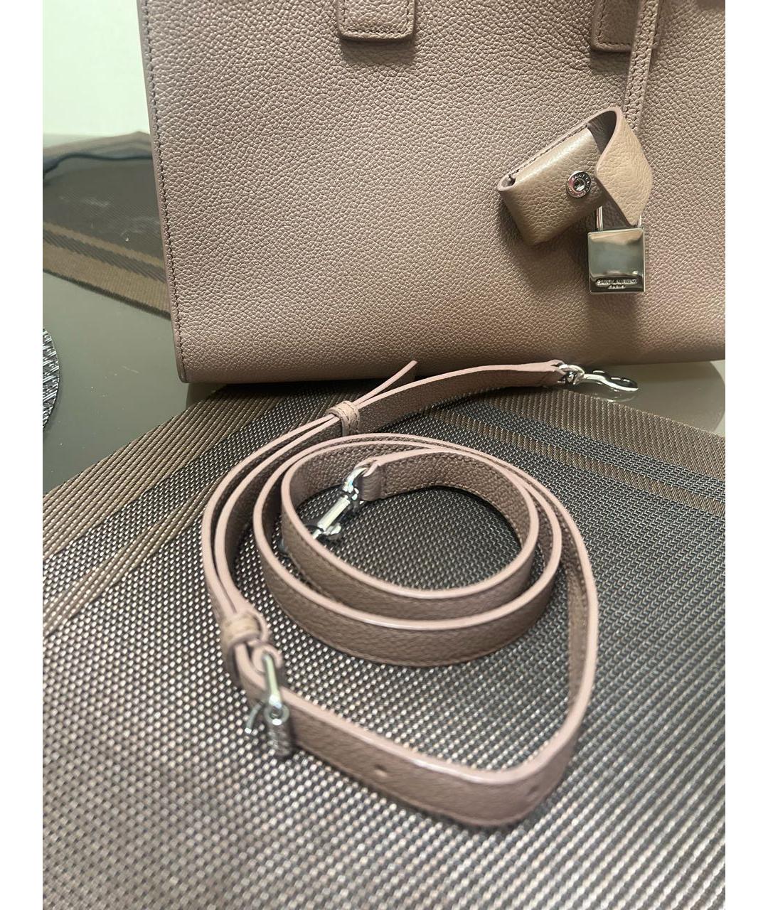 SAINT LAURENT Коричневая кожаная сумка тоут, фото 5