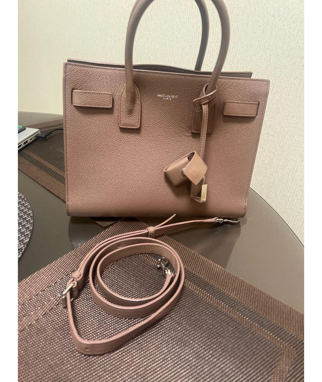 SAINT LAURENT Коричневая кожаная сумка тоут, фото 7