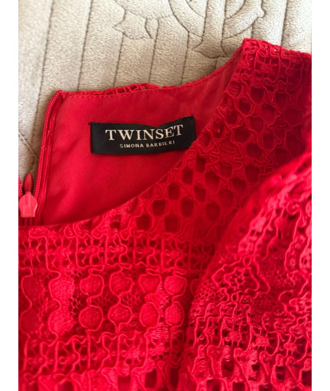 TWIN-SET Красное кружевное коктейльное платье, фото 3