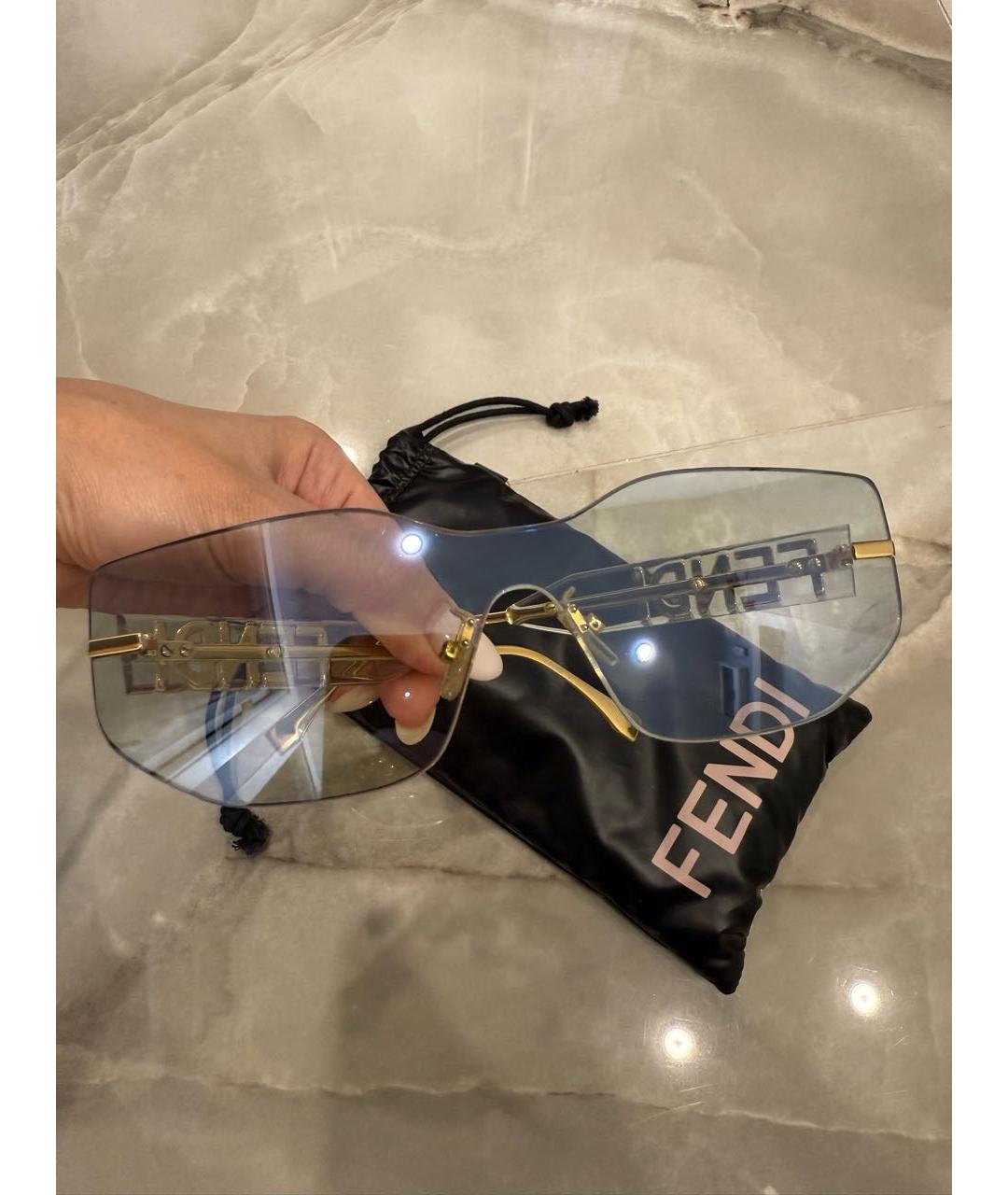 FENDI Голубые металлические солнцезащитные очки, фото 4
