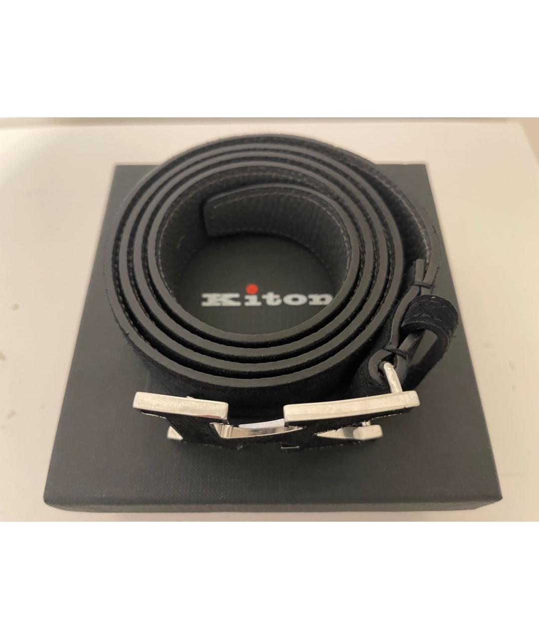 KITON Черный кожаный ремень, фото 7