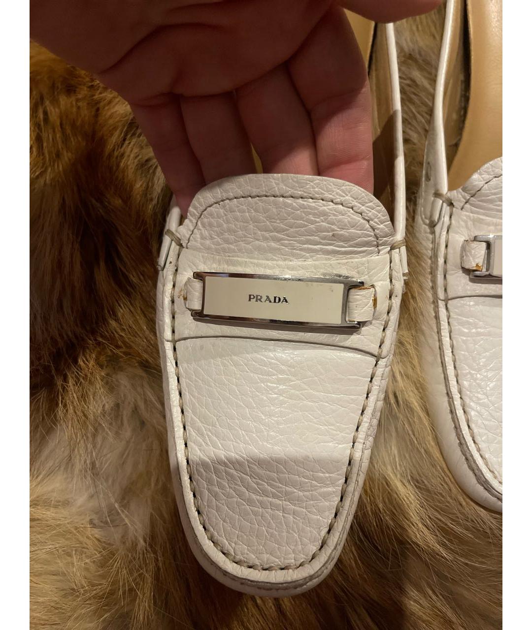 PRADA Белые кожаные мокасины, фото 7