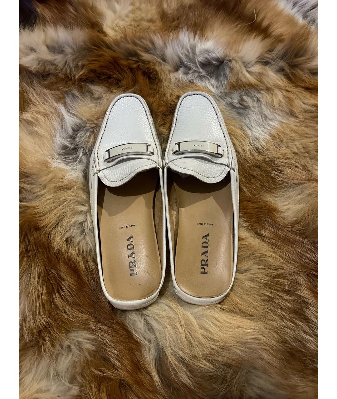 PRADA Белые кожаные мокасины, фото 4